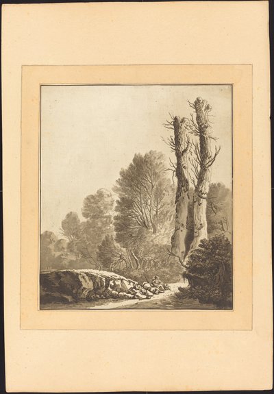 Krajobraz z dwoma drzewami autorstwa Maria Catharina Prestel after Herman Saftleven