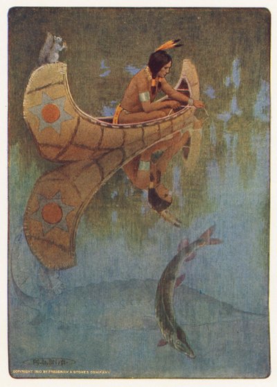 Ilustracja do książki "Hiawatha" Longfellowa (kolorowa litografia) autorstwa Maria Louise Kirk