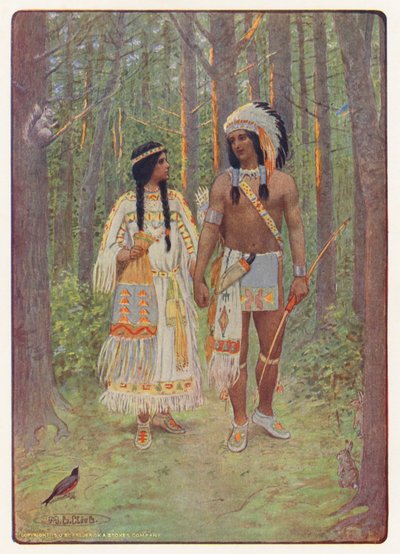 Ilustracja do książki "Hiawatha" Longfellowa (kolorowa litografia) autorstwa Maria Louise Kirk