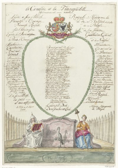 Wiersz dla księżniczki Wilhelminy na czterdzieste urodziny księcia Wilhelma V, 1788 la Concorde et la Tranquilité (tytuł na obiekcie) autorstwa Maria Margaretha la Fargue
