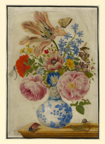 Chiński wazon z różami, makami i goździkami autorstwa Maria Sibylla Merian