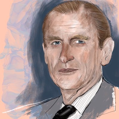 Książę Filip, książę Edynburga, 2021 (akwarela i obraz cyfrowy) autorstwa Marianna Kulukundis