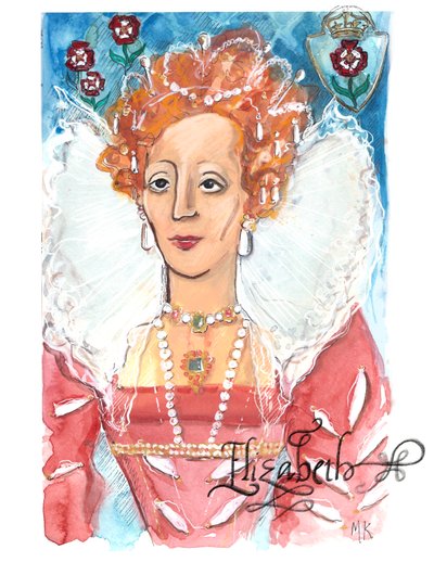 Królowa Elżbieta I, 2018 (akwarela na papierze) autorstwa Marianna Kulukundis