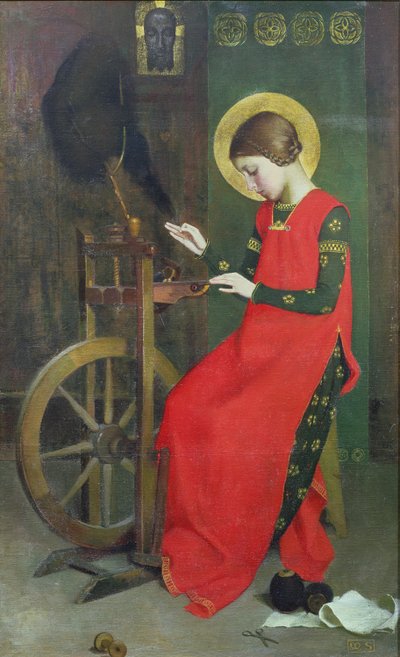 Św. Elżbieta Węgierska przędząca Wełnę dla Ubogich, ok. 1895 autorstwa Marianne Stokes