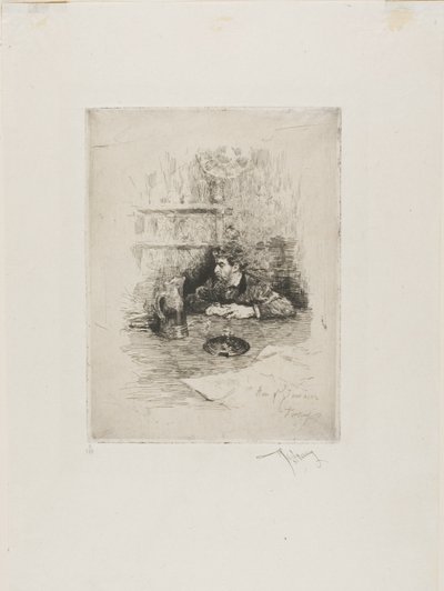 Portret Eduardo Zamaçois, hiszpańskiego malarza autorstwa Mariano Fortuny y Marsal