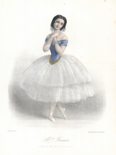 Włoska tancerka baletowa Amalia Ferraris w Ballet des Elfes w Operze Paryskiej, ok. 1860 (kolor lito) autorstwa Marie Alexandre (after) Alophe