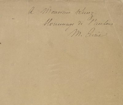 Dla Monsieur Kunz Hołd od autorki M. Curie. autorstwa Marie Curie