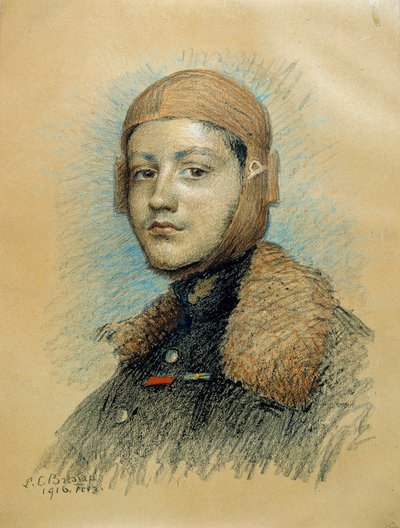 Portret Georgesa Guynemera (1894-1917), francuskiego pilota wojennego. Rysunek z lutego 1916. Rysunek Marie Louise Catherine Breslau (1856-1928) ec.suis. autorstwa Marie Louise Catherine Breslau