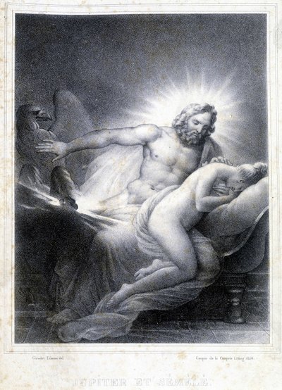 Jowisz i Semelee. Litografia wykonana przez Coupin de Couprie w 1826 roku. autorstwa Marie Philippe Coupin de la Couperin