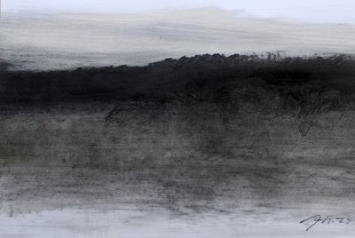 Zmierzch, 2023 (olej i węgiel na papierze) autorstwa Marina Falco