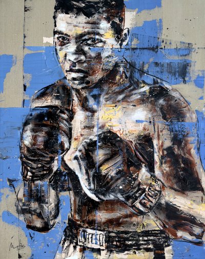 Ali, Icon Series, 2023 (akryl i olej na odwróconym płótnie) autorstwa Mario Henrique