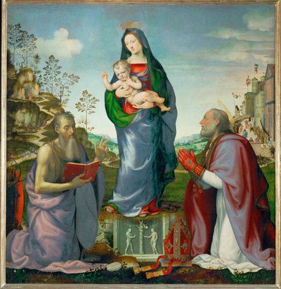 Święty Jerome i święty Zenobe adorujący Dzieciątko Jezus ... autorstwa Mariotto Albertinelli