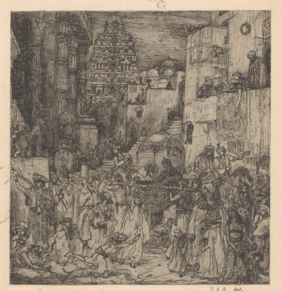 Tłum wypełnił ulice grobową radością autorstwa Marius Bauer (signed by artist)