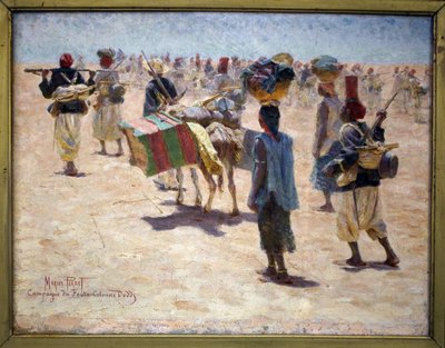Senegalscy strzelcy z tylnej straży, kampania Fouta (Gwinea; Fouta-Djalon), kolumna Doddsa, szkic. Obraz Mariusa Perreta (1853-1900), olej na płótnie, przed 1895. Muzeum Sztuk Pięknych w Pau. autorstwa Marius Perret