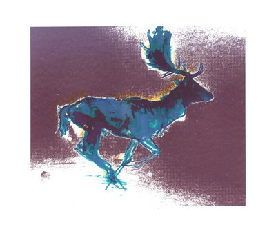 Fallow Buck (niebiesko-żółty cień), 2015, (sitodruk) autorstwa Mark Adlington
