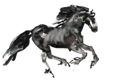 Galop, 2015, (tusz i akwarela na papierze) autorstwa Mark Adlington