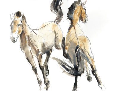 Jazda konna, 2013 (akwarela i pigment na papierze) autorstwa Mark Adlington