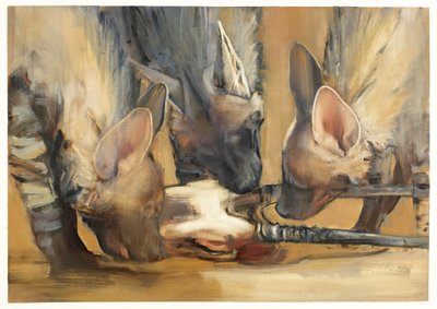 Pack Attack (Młode hieny pręgowane) (olej na papierze) autorstwa Mark Adlington