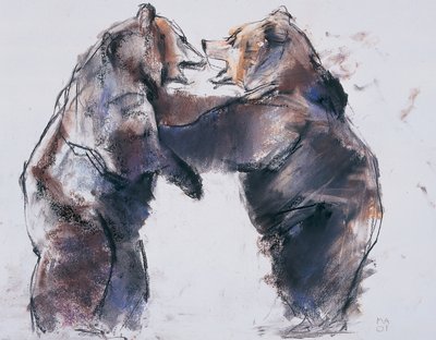 Playfight, 2001 (węgiel i conte na papierze) autorstwa Mark Adlington