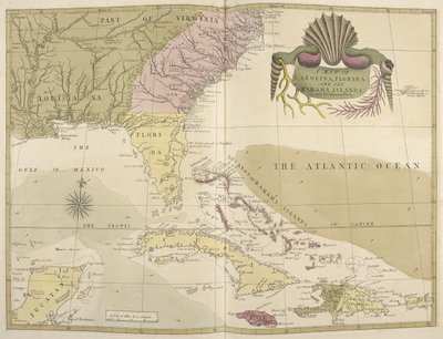 Mapa Karoliny, Florydy i Bahamów autorstwa Mark Catesby