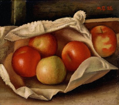 Jabłka w woreczku, 1925 (olej na tekturze) autorstwa Mark Gertler