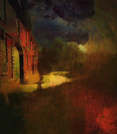 Calke Abbey z deszczem meteorytów (mixed media) autorstwa Mark Gordon