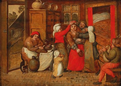 Przygotowanie do łoża weselnego, lata 70. XVI wieku. autorstwa Marten van Cleve the Elder