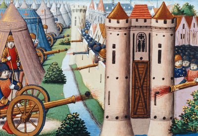 Oblężenie Rouen (lipiec 1418-styczeń 1419) 1484, folio 19v, Vigiles de Charles VII autorstwa Martial de Paris (fl.15th century)