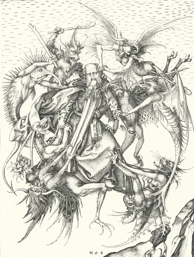 Kuszenie św. Antoniego (rycina) autorstwa Martin (after) Schongauer