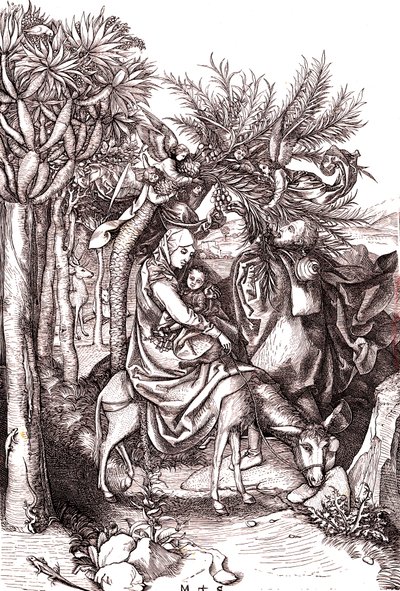 Ucieczka do Egiptu, Święta Rodzina autorstwa Martin (after) Schongauer