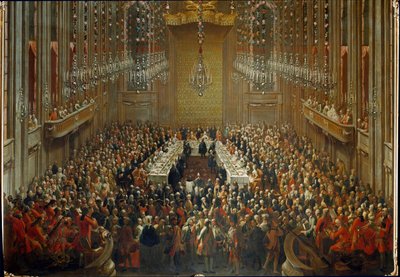 Bankiet z okazji ślubu cesarza Józefa II i Izabeli Parmeńskiej w dniu 06.10.1760. Z Mozartem stojącym w orkiestrze autorstwa Martin (and studio) Mytens or Meytens