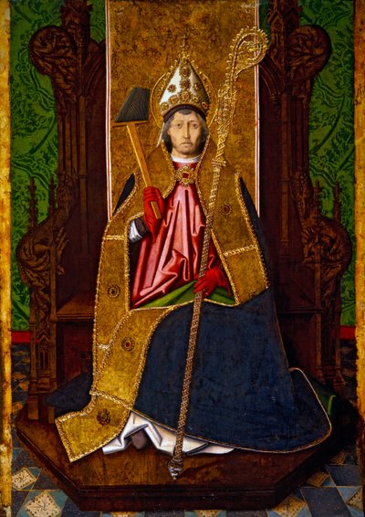 Święty Błażej na tronie, ok. 1480 (olej, złoto i stiuk na panelu) autorstwa Martín Bernat