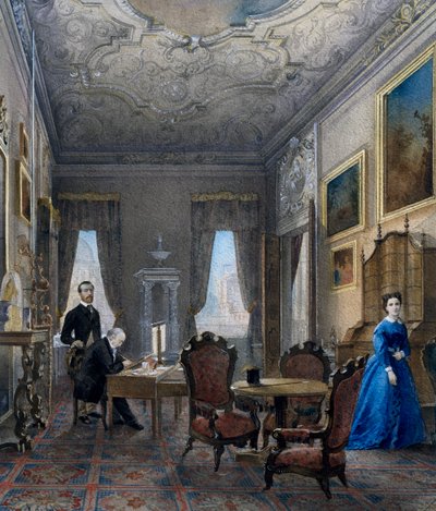 Weneckie wnętrze, akwarela autorstwa Dona Martina (ur. 1896), Włochy autorstwa Martin Don