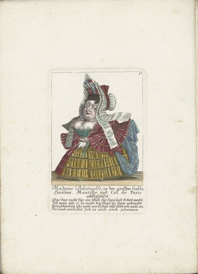 De Franse dwerg Madame Palatinelle, ok. 1710 Madame Palatinelle, czepki, mantyla i zaułek Paryża ubrane w dużą Gallę (tytuł na obiekcie) Il Callotto resurcitato lub nowo umeblowana mała szafka (tytuł serii) autorstwa Martin Engelbrecht (attributed to)