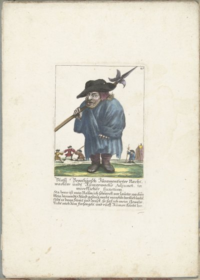 Dwerg Blassl Broatgosch, około 1710 Blassl Broatgosch Jurassic Night Watchman i Rumorwachs Adjunct, w rzeczywistej funkcji (tytuł na obiekcie) Il Callotto resurcitato lub nowo umeblowana mała szafka (tytuł serii) autorstwa Martin Engelbrecht (attributed to)