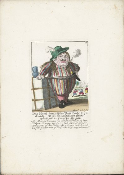 Dwerg Dan Hagel jako holenderski żeglarz, około 1710 Dan Hagel, batawski wioślarz i podwojony mistrz zwykłej bitwy siejącej tępym ostrzem (tytuł na obiekcie) Il Callotto resurcitato lub Nowo Umeblowana Kabina Krasnoludów autorstwa Martin Engelbrecht (attributed to)