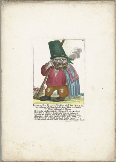 De dwerg Iupanschku Ferenz, ok. 1710 Iupanschku Ferenz, sędzia z Raubau, naczelnik wół Jubilir i wiceadmirał węgierskiej Heü Flotta (tytuł na obiekcie) Il Callotto resurcitato lub nowo umeblowana mała szafka (tytuł serii) autorstwa Martin Engelbrecht (attributed to)