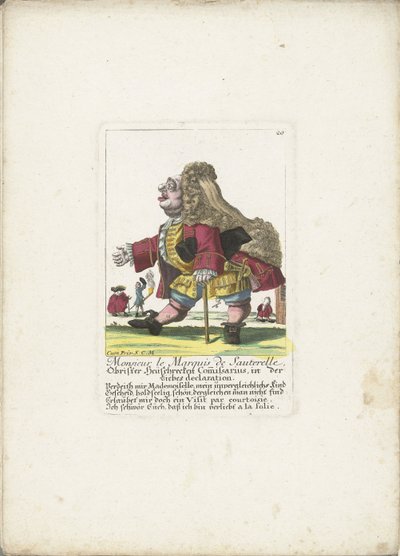 Krasnolud Monsieur le Marquis de Sauterelle, ca. 1710 Monsieur le Marquis de Sauterelle, Obrister Heüschrecken Commissarius, deklaracja in der Liebes (tytuł na przedmiocie) Il Callotto resurcitato lub nowo mianowany gabinet Zwerchen (tytuł serii) autorstwa Martin Engelbrecht (attributed to)