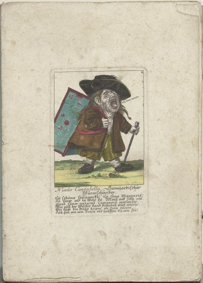 De dwerg Nicolo Cantabella, ok. 1710 Nicolo Cantabella, Savoyard wycinacz robaków (tytuł na obiekcie) Il Callotto resurcitato lub nowo umeblowana mała szafka (tytuł serii) autorstwa Martin Engelbrecht (attributed to)