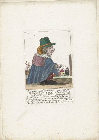 Krasnolud Piters Kahlmüß Wisseller jako wielorybnik, ok. 1710 Den Edlen i Vornaemen Heer Piters Kahlmüß Wisseller i Groot Canzeler z korespondencji z Greenlandische Walfis (tytuł na obiekcie) Il Callotto resurcitato oder Neu eingerichts Zwerchen C autorstwa Martin Engelbrecht (attributed to)