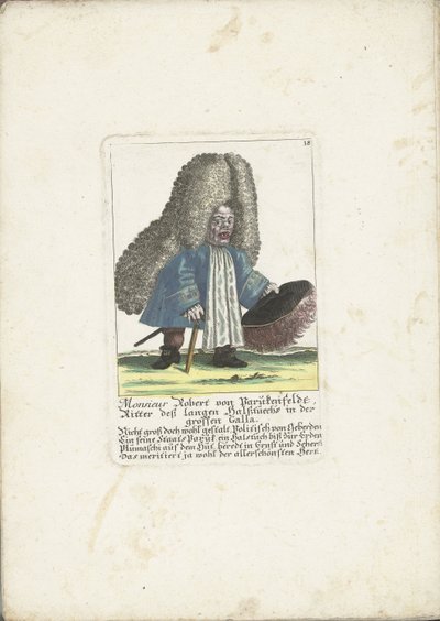 De dwerg Robert von Parukenfeldt, ok. 1710 Monsieur Robert von Parukenfeldt, Rycerz Długiej Szyi w Wielkiej Gali (tytuł na obiekcie) Il Callotto resurcitato lub nowo umeblowana mała szafka (tytuł serii) autorstwa Martin Engelbrecht (attributed to)