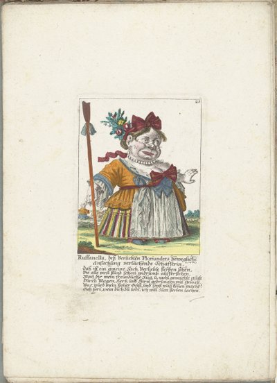 De dwerg Ruffanella jako pasterka, ok. 1710 Ruffanella, pasterka śmiejąca się z poruszającej prośby Ploriandera (tytuł na obiekcie) Il Callotto resurcitato lub nowo umeblowana mała szafka (tytuł serii) autorstwa Martin Engelbrecht (attributed to)