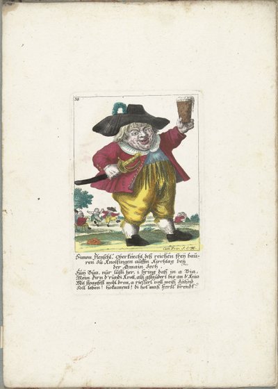 Dwerg Simon Flenschl, ok. 1710 Simon Flenschl, brygadzista bogatych rolników Freij w Knolsingen na Kirchtag w pobliżu Gmain Zech (tytuł na obiekcie) Il Callotto resurcitato lub nowo umeblowana mała szafka (tytuł serii) autorstwa Martin Engelbrecht (attributed to)