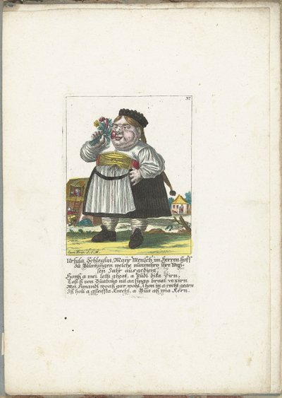 Dom Urszula Schleglin, ok. 1710 Ursula Schleglin, Maijr Mensch im Herren hoff zu Bluntzingen, która odsiedziała już rok zwolnienia (tytuł na przedmiocie) Il Callotto resurcitato lub nowo umeblowana mała szafka (tytuł serii) autorstwa Martin Engelbrecht (attributed to)