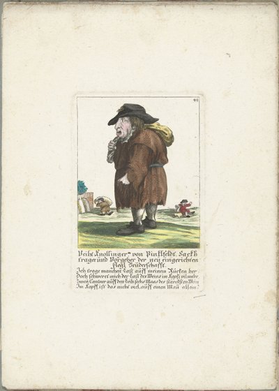 Dwerg Veith Knollinger autorstwa Pinklfeldta, ok. 1710 Veith Knollinger von Pinklfeldt, Baghtrager i poprzednik nowo powstałego Bractwa Flegl (tytuł na obiekcie) Il Callotto resurcitato lub nowo umeblowana mała szafka (tytuł serii) autorstwa Martin Engelbrecht (attributed to)