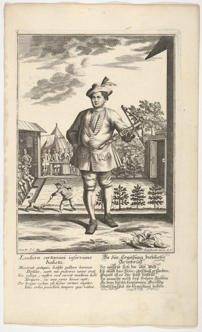 Mężczyzna trzymający kuszę. autorstwa Martin Engelbrecht