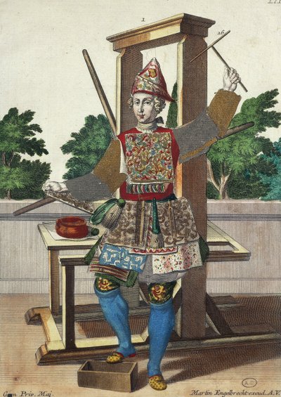 Producent kolorowych papierów, grawer z Assemblage des nouveau manouvries habilles Martin Engelbrecht (1684-1756), Niemcy autorstwa Martin Engelbrecht