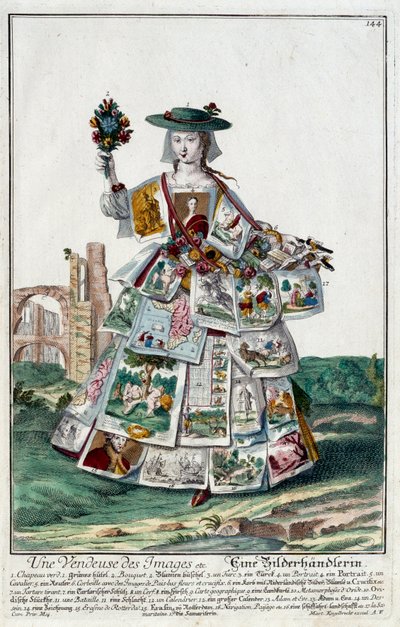 Metier: Sprzedawczyni wizerunku. Grawer autorstwa Martina Engelbrechta (1684-1756), w „Nowym zespole habilles manewrów” XVIII w., Niemcy. Paryż, Sztuka Dekoracyjna autorstwa Martin Engelbrecht