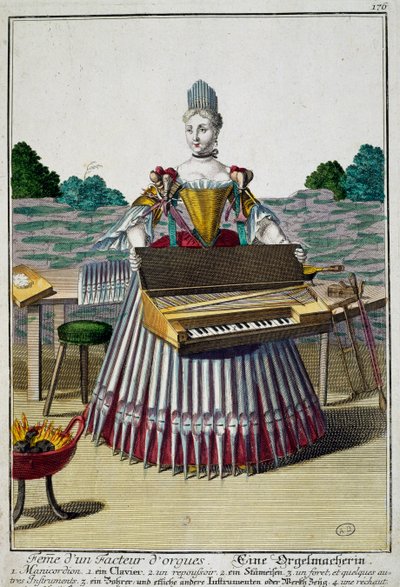 Żona organmistrza, rycina z Assemblage des nouveau manouvries habilles autorstwa Martina Engelbrechta (1684-1756), Niemcy autorstwa Martin Engelbrecht