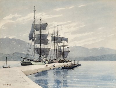 Żaglowce na nabrzeżu (akwarela na papierze) autorstwa Martin Hardie